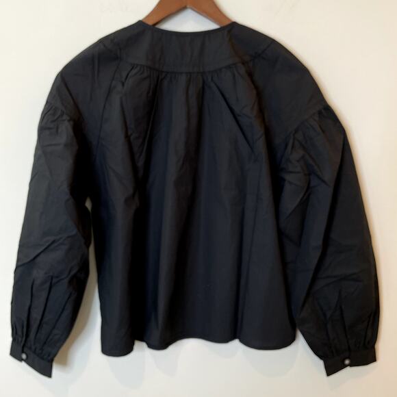 J.Crew Shirred Popover Top Cotton Poplin Long Sleeve Office Date CI522 Black XXS - Picture 8 of 15